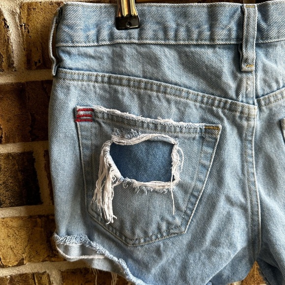 BDG Blue Distressed Jean Shorts with Frayed Hem - Picture 4 of 6